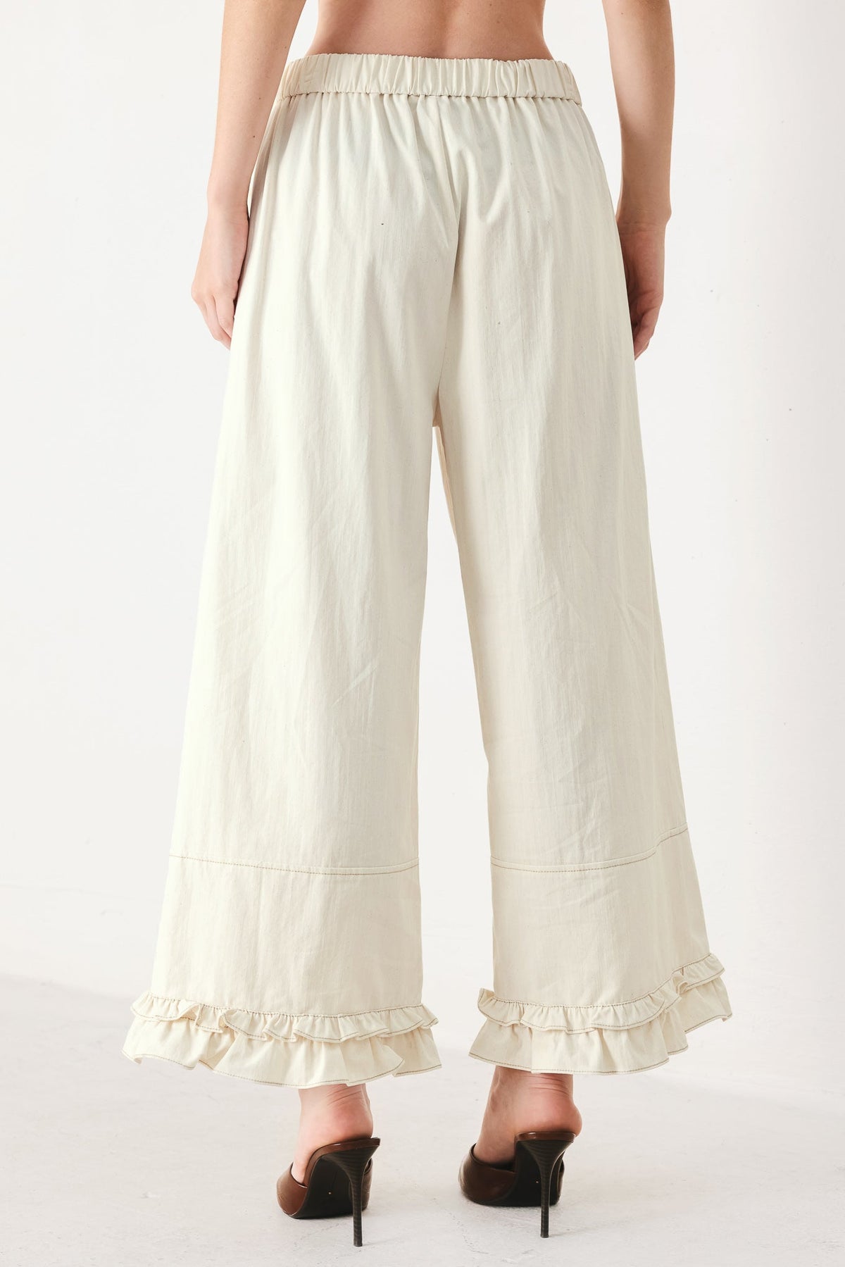 Flying Tomato Sunday Soft Flow woven culotte pants in oatmeal color, loose fit with wide legs and soft fabric.