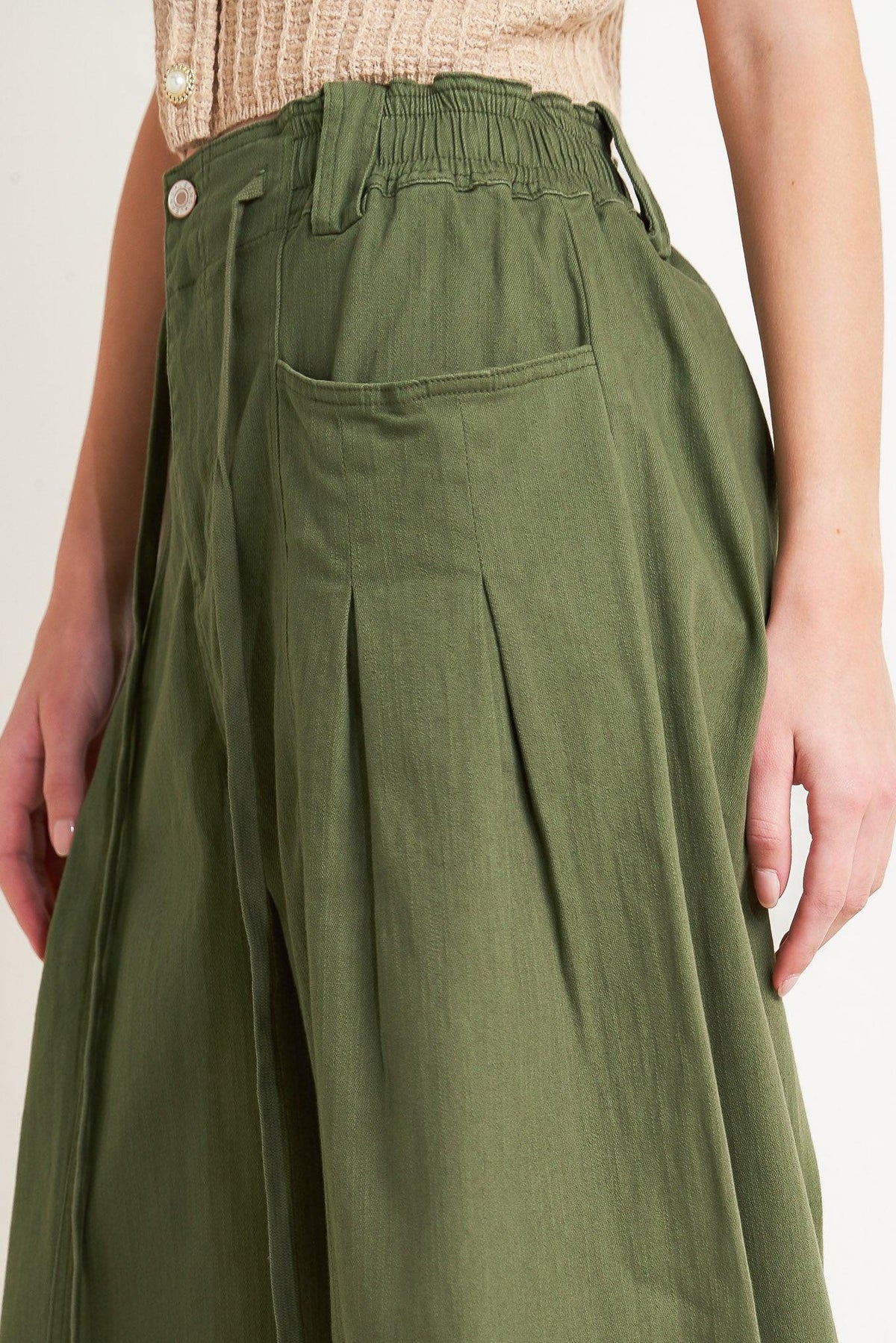 Flying Tomato daylight groove woven pants in olive color, casual pants with a relaxed fit and textured woven fabric.