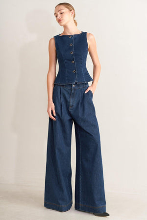 Flying Tomato Ocean Drive wide denim pants in indigo, featuring a relaxed fit and classic five-pocket design.