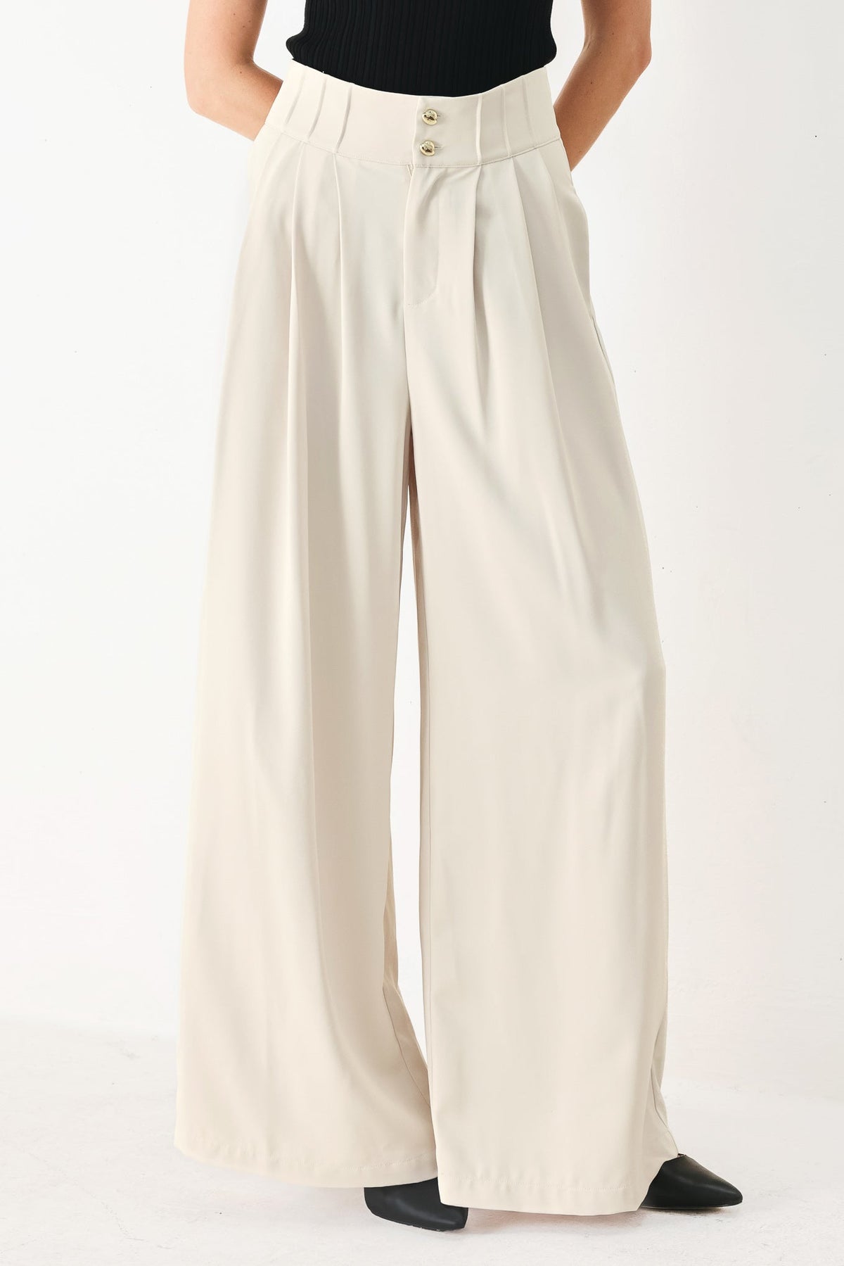 Flying Tomato modern minimal woven pants in neutral color, featuring a sleek, tailored design with a comfortable fit.