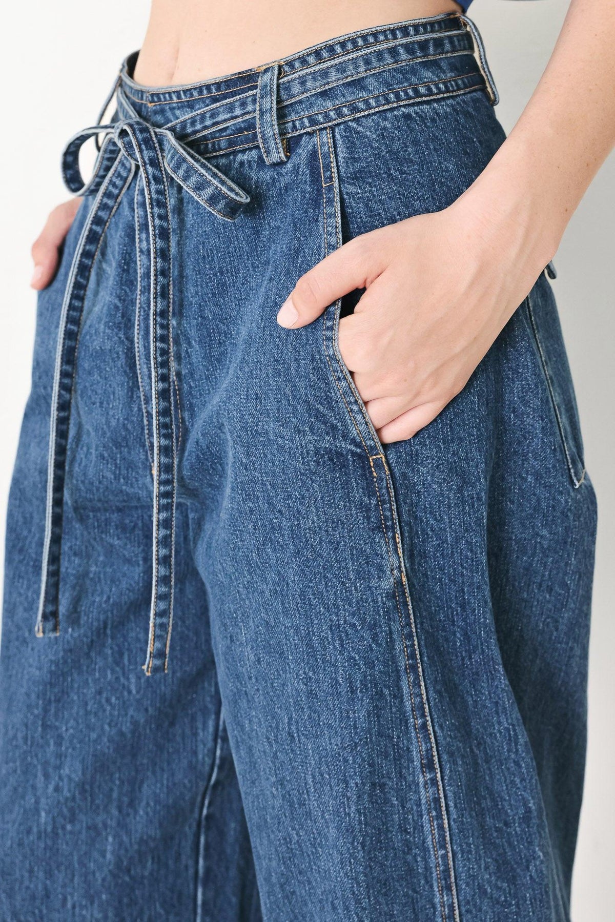 Blue Honey oversize denim pants by Flying Tomato, indigo color, featuring relaxed fit and classic jean styling.