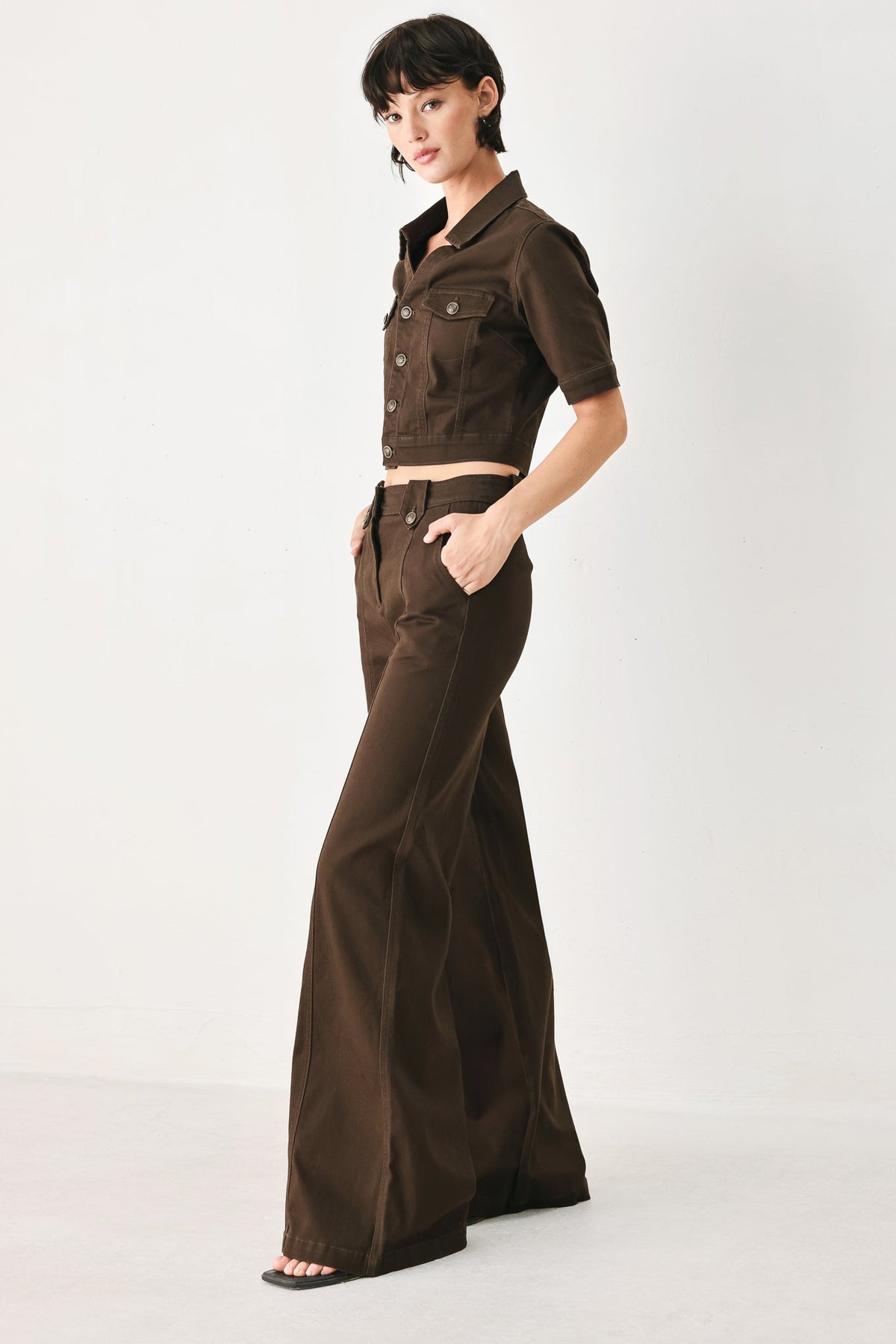 Flying Tomato Cowgirl After Dark woven pants in brown with a relaxed fit, detailed stitching, and a casual, stylish design.
