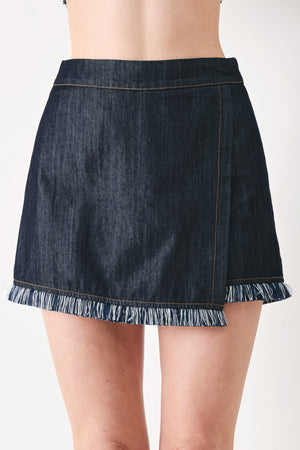 Dark denim Flying Tomato Power Soft woven skort with a smooth waistband and pleated front, casual and versatile for everyday wear.