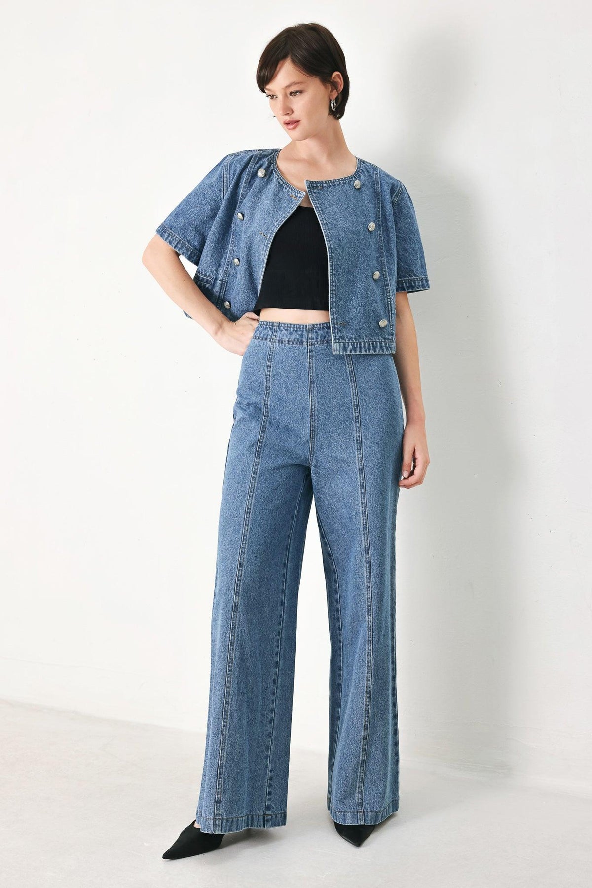 Flying Tomato City Armor denim pants in indigo, stylish casual pants with a classic fit and durable denim fabric.
