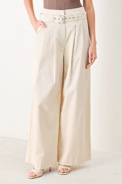 Flying Tomato Vela Wide Woven Pants in ecru, featuring a relaxed fit and lightweight woven fabric for comfortable style.
