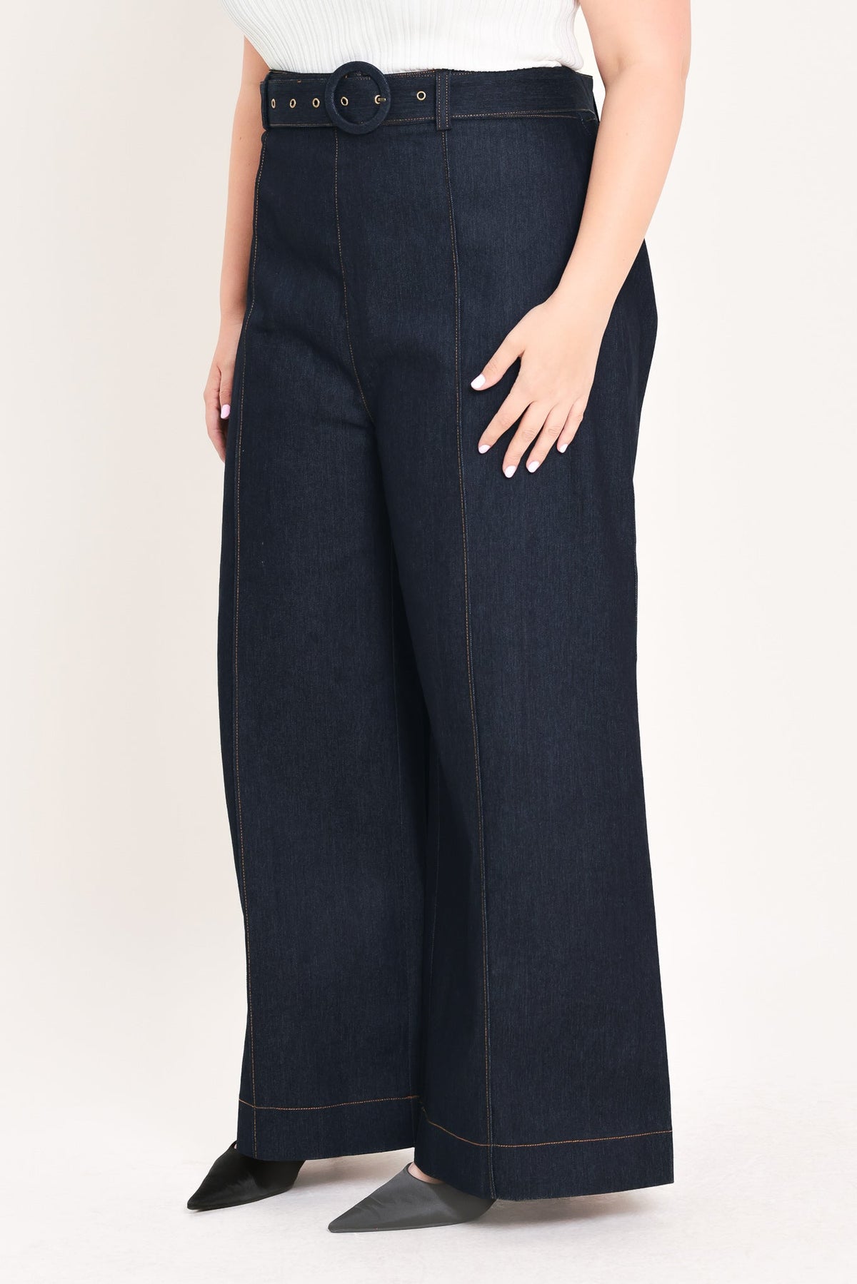 Dark denim Urban Stitch pants by Flying Tomato, casual slim-fit jeans with stitching details and classic five-pocket design.