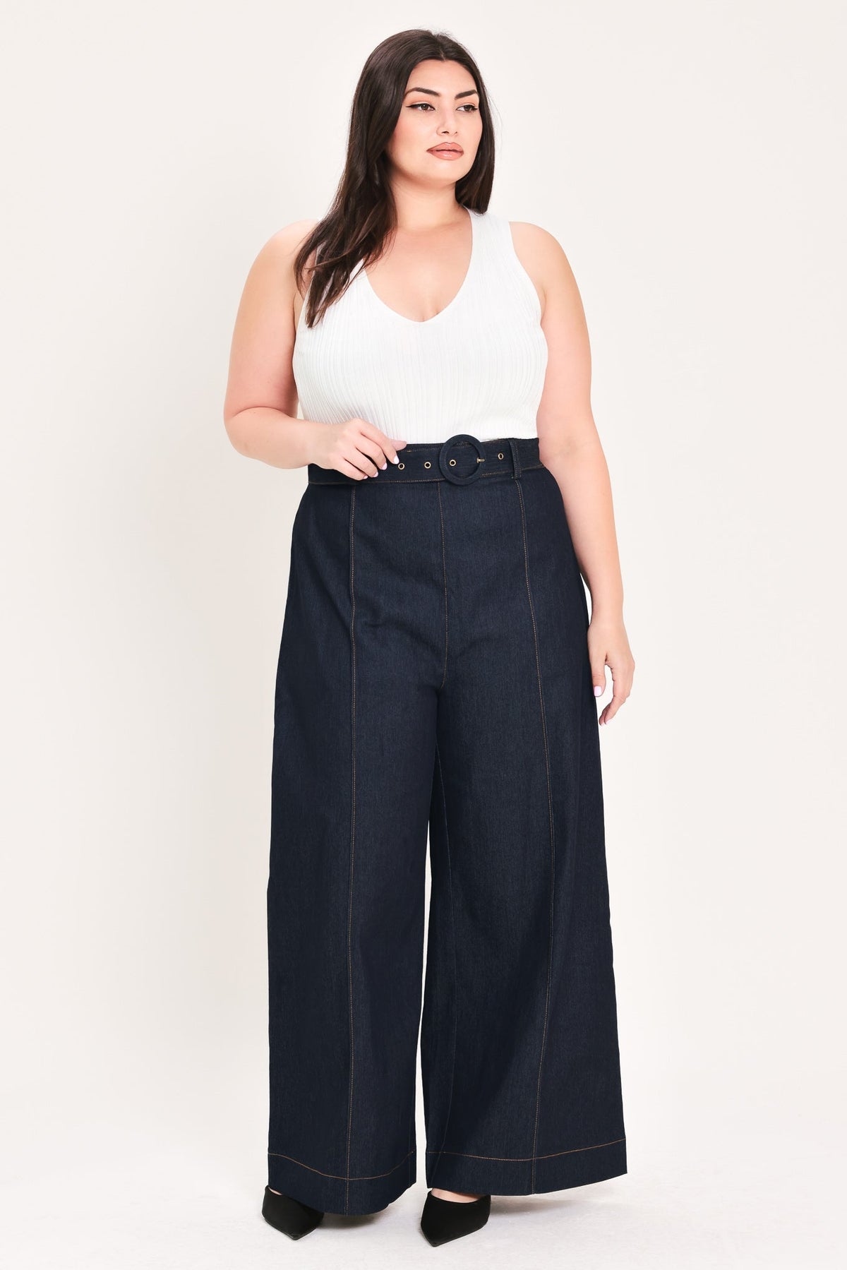 Flying Tomato Urban Stitch denim pants in dark wash, stylish casual pants with classic five-pocket design.