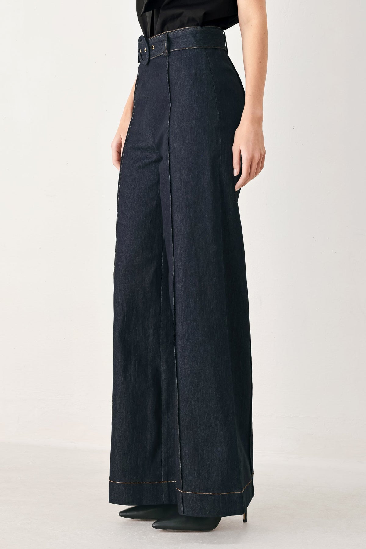 Dark denim Urban Stitch pants by Flying Tomato, featuring classic five-pocket design and straight-leg fit.