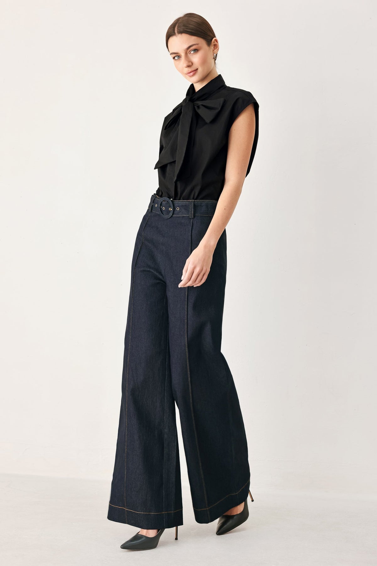 Dark denim Urban Stitch denim pants by Flying Tomato, featuring classic five-pocket design and straight-leg fit.