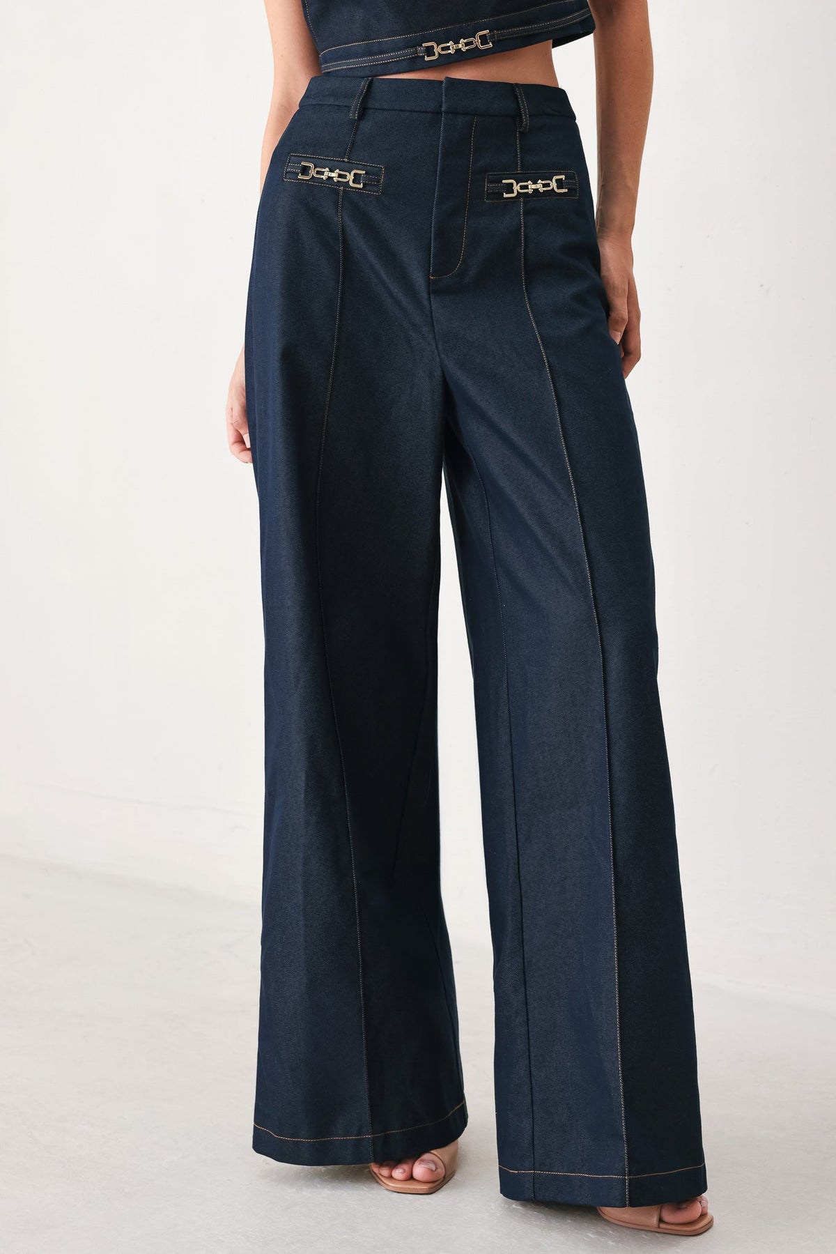 Flying Tomato Yacht Club woven wide-leg pants in indigo, featuring a relaxed fit and woven fabric for a casual, stylish look.