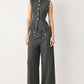 Charcoal and white pinstripe woven pants by Flying Tomato, modern style, with tailored fit and classic design.