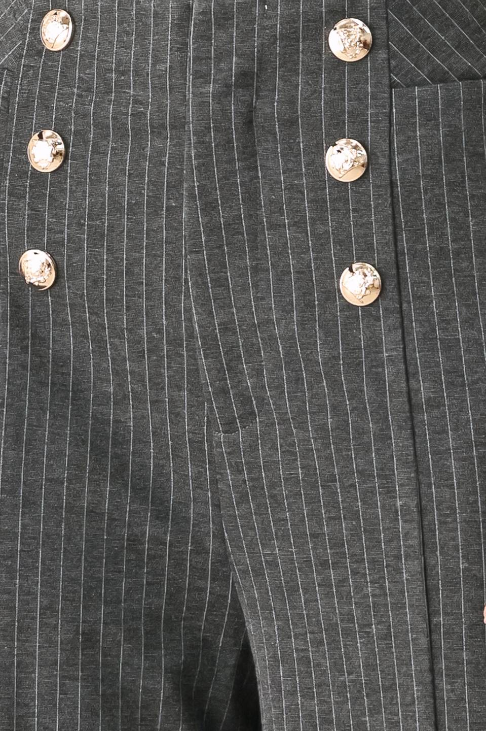 Charcoal and white pinstripe woven pants by Flying Tomato, modern design with tailored fit and stylish pattern.