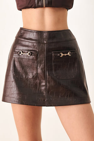 WILD AT HEART EMBOSSED FAUX LEATHER SKORT