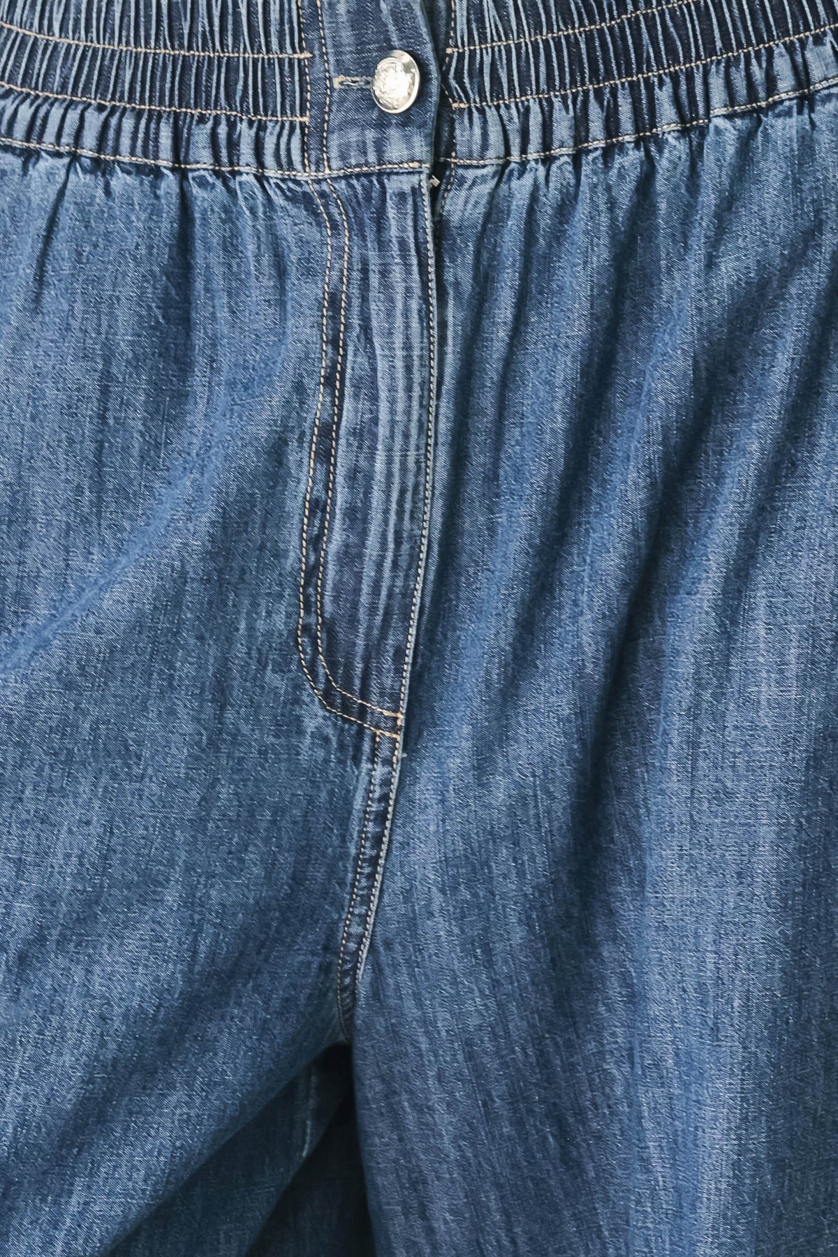Flying Tomato Indigo Comfort Line denim pants with a classic slim fit and five-pocket design, shown on a model.