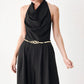 MIDNIGHT POISE BLACK HALTER BELTED WIDE-LEG JUMPSUIT