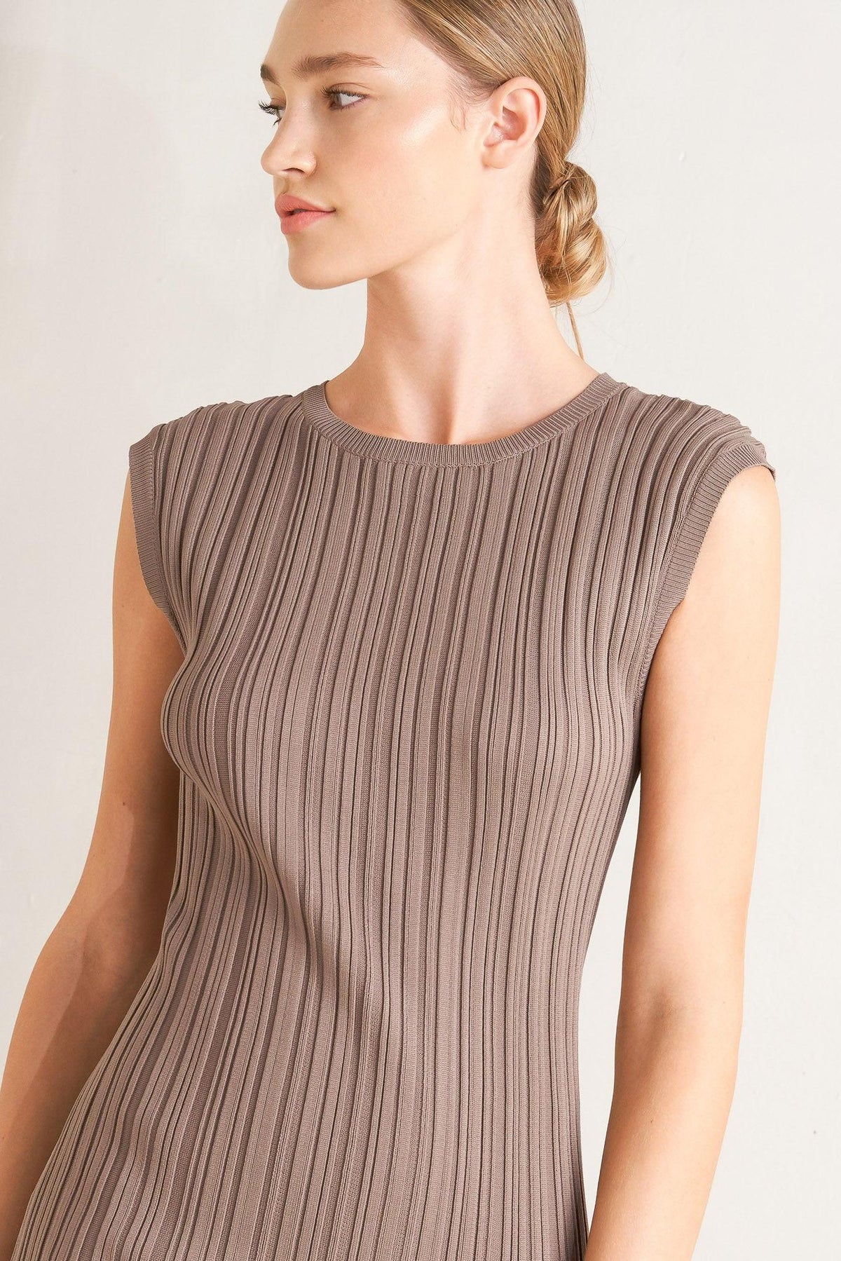 Flying Tomato Story of Us Sweater Midi Dress in brown, featuring cozy knit fabric and a stylish, casual fit.