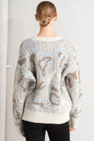 Cream and grey Prominent Charm pullover sweater top by Flying Tomato, featuring a cozy, stylish knit design.