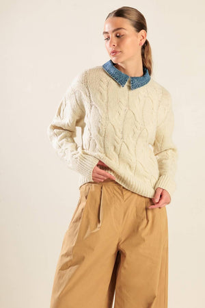 Cream Flying Tomato Totally Smitten Pullover Sweater Top with cozy knit texture and relaxed fit.