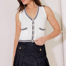 Flying Tomato SO IN LOVE sweater knit vest in white navy, featuring a cozy, stylish design perfect for casual wear.