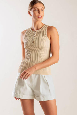 Flying Tomato Thinking About You knit tank top, natural color, lightweight sweater with a relaxed fit for casual wear.
