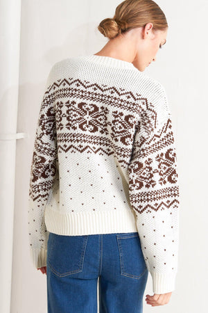 Cream brown Snowflake Glam pullover sweater by Flying Tomato featuring a cozy knit design and snowflake pattern.