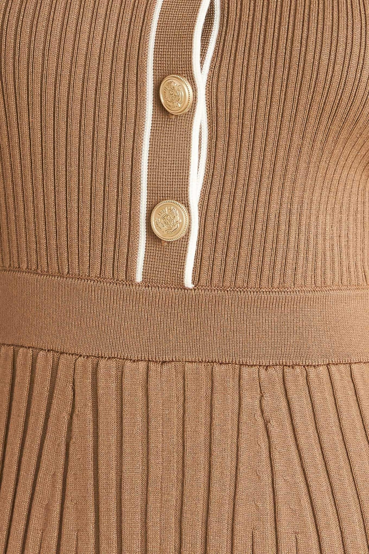 Flying Tomato Parisian-inspired style sweater knit midi dress in camel white, featuring long sleeves and a relaxed fit.