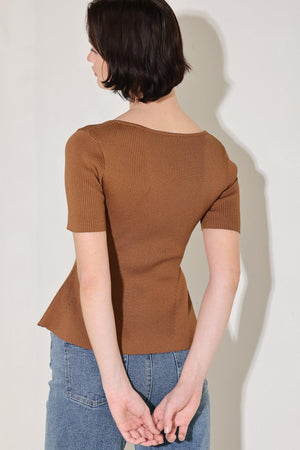 Flying Tomato Golden Glow Moment sweater top in brown, featuring a cozy knit design and relaxed fit.