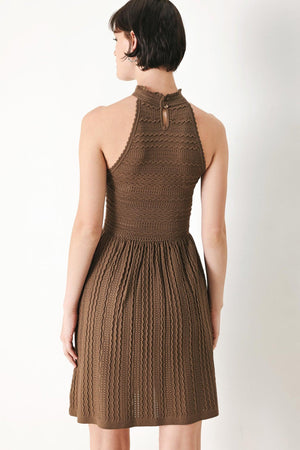 Brown Sweet Latte Sweater Knit Mini Dress by Flying Tomato featuring cozy, fitted sweater knit fabric and stylish mini length.
