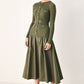 Olive green City After Dark mixed media midi dress by Flying Tomato, featuring layered fabric and stylish design.