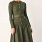 Olive green Flying Tomato City After Dark mixed media midi dress displayed on a hanger.