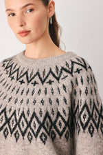 Flying Tomato Cabin Light Serenade sweater knit pullover in taupe, featuring a cozy, textured sweater design.