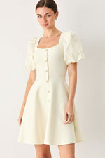 Flying Tomato buttercream darling sweater knit mini dress in ivory, featuring a cozy, textured knit fabric and a stylish, fitted silhouette.
