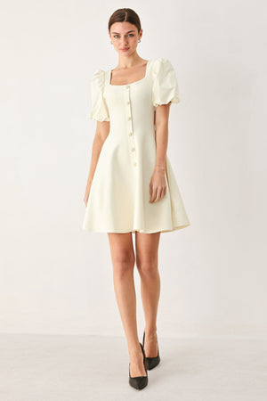 Ivory Flying Tomato Buttercream Darling Sweater Knit Mini Dress with long sleeves and fitted silhouette.