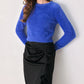 Flying Tomato fuzzy sweater top in cobalt blue, featuring a cozy, textured knit with a relaxed fit and ribbed cuffs.