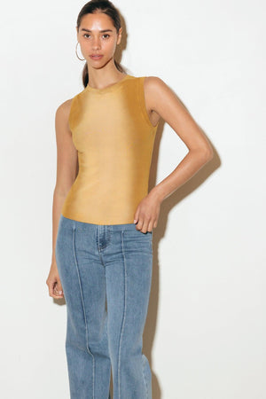 Flying Tomato No One Prettier knit tank top in camel color, casual sleeveless design, soft knit fabric, perfect for summer wear.