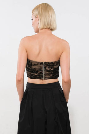 Black lace crop top by Flying Tomato from the Be The Exception collection, featuring delicate lace details and a fitted design.
