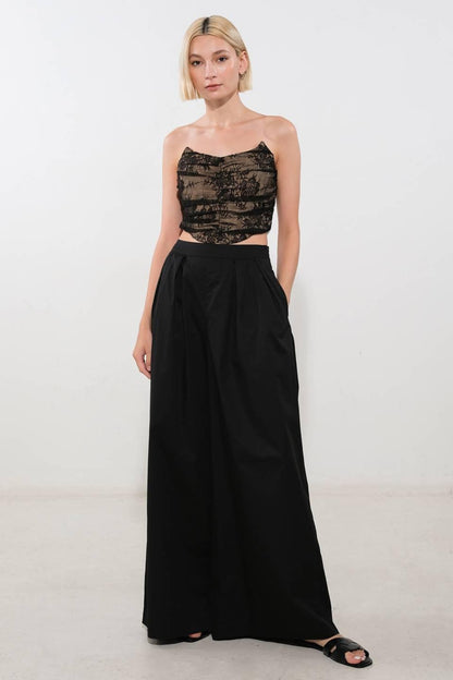 Black lace crop top from Flying Tomato's Be The Exception collection, featuring delicate lace details and a stylish fit.