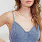 Light denim Sandy Waltz cami top by Flying Tomato featuring a relaxed fit and adjustable straps.