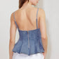 Light denim Sandy Waltz Cami Top by Flying Tomato featuring a casual sleeveless design and adjustable straps.