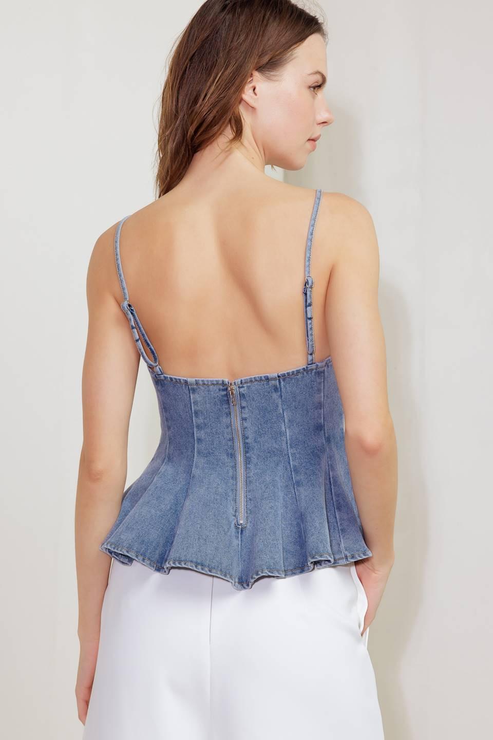 Light denim Sandy Waltz Cami Top by Flying Tomato featuring a casual sleeveless design and adjustable straps.