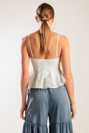 Off-white woven cami top from Flying Tomato's It's Perfect Timing collection, featuring lightweight fabric and adjustable straps.