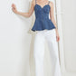 Flying Tomato Power Poise Indigo Cami Top, sleeveless blouse in vibrant indigo color with a relaxed fit and adjustable straps.
