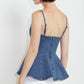 Flying Tomato Power Poise Indigo Cami Top, soft fabric, fitted style, with thin straps and a scoop neckline.