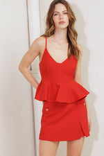 Flying Tomato melted marshmallow red woven cami top, lightweight sleeveless blouse with a relaxed fit and adjustable straps.