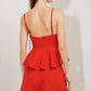 Red woven cami top from Flying Tomato's melted marshmallow collection, featuring lightweight fabric and adjustable straps.
