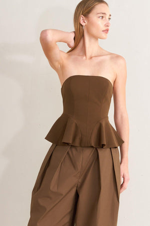 Flying Tomato woven tube top in brown with a sleek, fitted design and woven texture, perfect for casual or stylish outfits.
