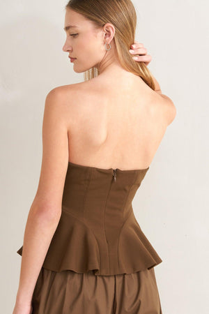 Brown woven tube top from Flying Tomato's Effortless Elegance collection, featuring a stylish, fitted design with a textured finish.