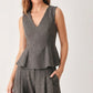 COCOA STRUCTURE BROWN V-NECK PEPLUM TOP