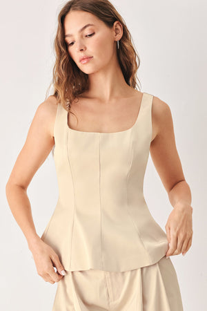 Flying Tomato parchment woven top in champagne color, featuring a stylish textured design, perfect for casual and semi-formal outfits.