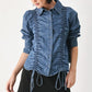 CASUAL ENCOUNTER INDIGO RUCHED DENIM BUTTON-DOWN TOP